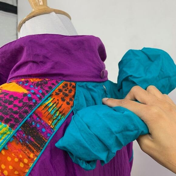 Vintage Reebok Jacket Womens M Medium Multi Retro Full Zip Hoodie Oversized - Picture 4 of 11